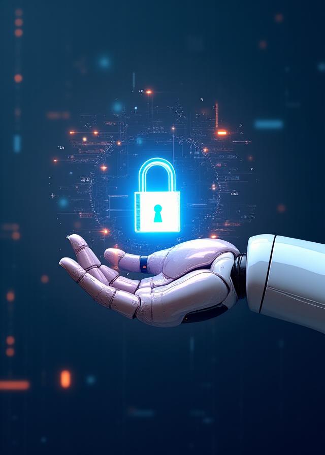 Security concept visual showing data protection and robotic precision